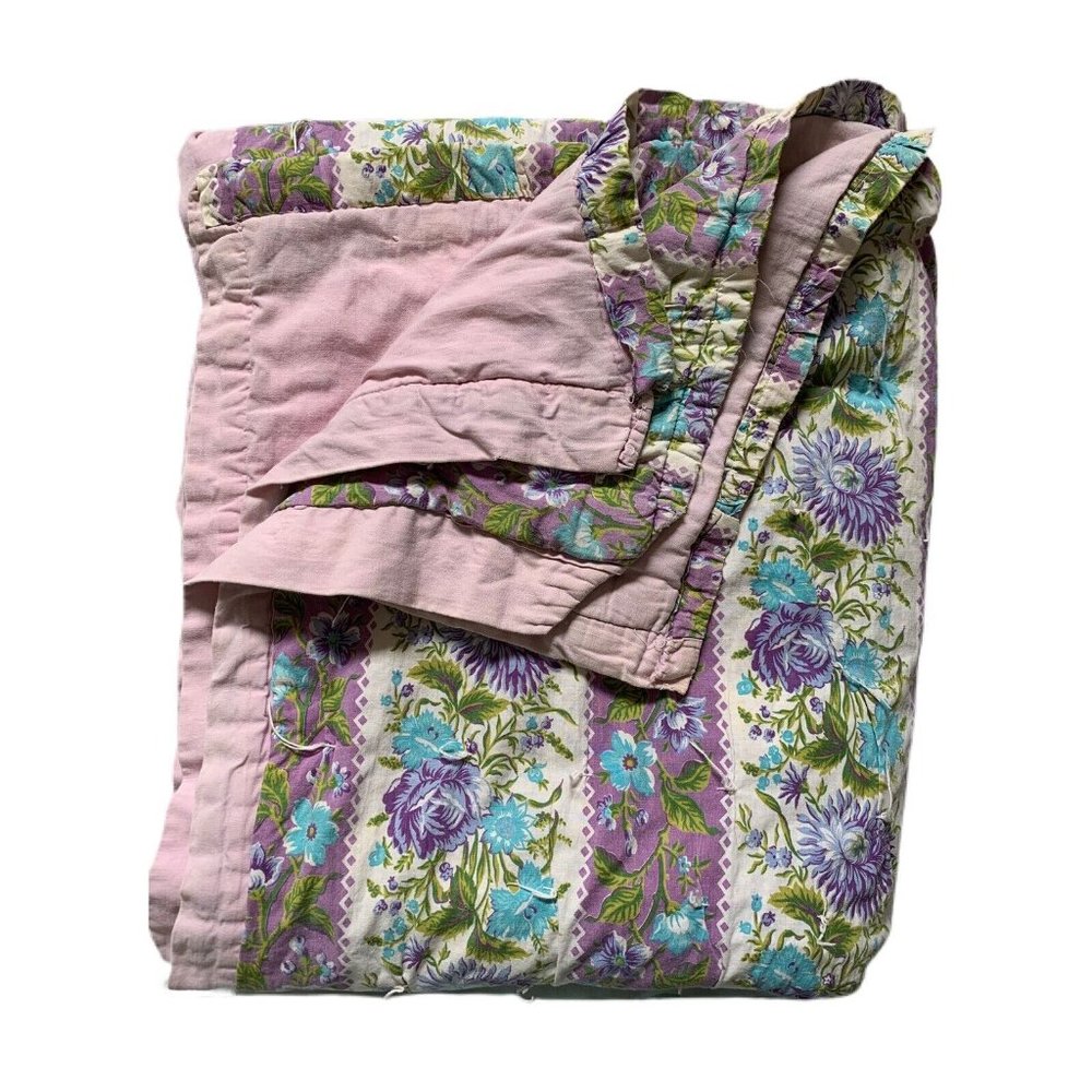Vintage Handmade Quilt Flour Sack 20s?74x62 Hand Tied Granny Core Granny Chick
